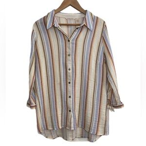 Soft Surroundings pastel striped 3/4 sleeve button up blouse 100% cotton